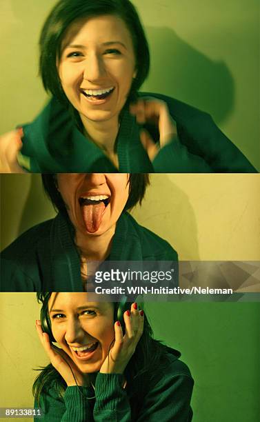 multiple images of a woman laughing, odessa, ukraine - series ストックフォトと画像