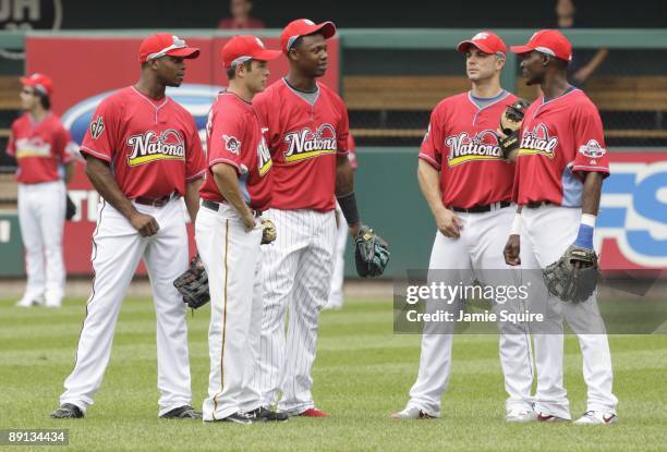 National League All-Stars Justin Upton of the Arizona Diamondbacks, Freddie Sanchez of the Pittsburgh Pirates, Hanley Ramirez of the Florida Marlins,...