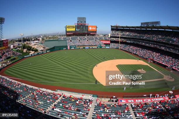 General view from overhead at the Los Angeles Angels of Anaheim game against the Baltimore Orioles at Angel Stadium on Sunday, July 5, 2009 in...