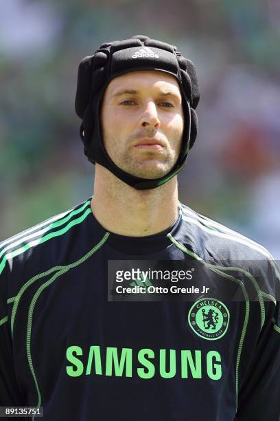 Peter Cech of Chelsea FC looks on before the game against Seattle Sounders FC on July 18, 2009 at Qwest Field in Seattle, Washington.