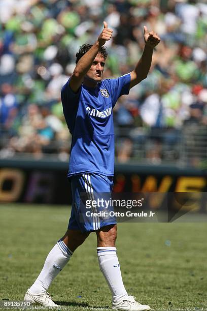Juliano Belletti of Chelsea FC gives thumbs up during the game against Seattle Sounders FC on July 18, 2009 at Qwest Field in Seattle, Washington.