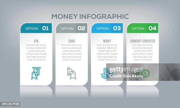 illustrazioni stock, clip art, cartoni animati e icone di tendenza di infografica money - caratteristica di una costruzione