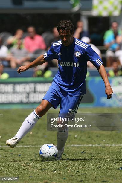 Juliano Belletti of Chelsea FC dribbles the ball against Seattle Sounders FC on July 18, 2009 at Qwest Field in Seattle, Washington.