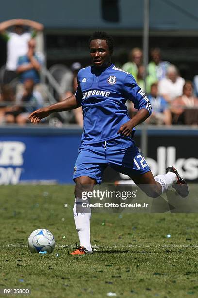 Mikel of Chelsea FC dribbles the ball against Seattle Sounders FC on July 18, 2009 at Qwest Field in Seattle, Washington.