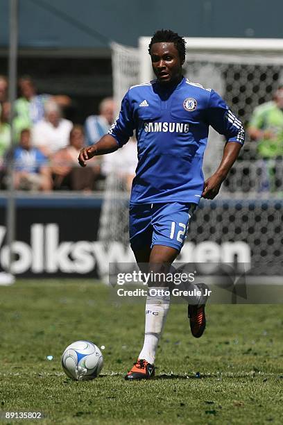 Mikel of Chelsea FC dribbles the ball against Seattle Sounders FC on July 18, 2009 at Qwest Field in Seattle, Washington.