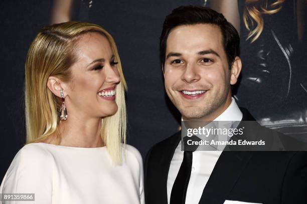 Actress Anna Camp and actor Skylar Astin arrive at the premiere of Universal Pictures' "Pitch Perfect 3" on December 12, 2017 in Hollywood,...