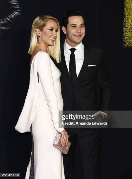 Actress Anna Camp and actor Skylar Astin arrive at the premiere of Universal Pictures' "Pitch Perfect 3" on December 12, 2017 in Hollywood,...