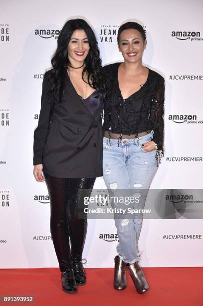 Karima Charni and Hedia Charni attend the Amazon TV series 'Jean Claude Van Johnson' Premiere at Le Grand Rex on December 12, 2017 in Paris, France.