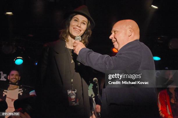 NeXt2rock 2017 winner Ivory Black of the band "Ivory Black" speaks onstage with host Matt Pinfield at the neXt2rock 2017 Finale Event at Viper Room...