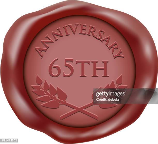 stockillustraties, clipart, cartoons en iconen met sixty-fifth anniversary wax seal pictogram - number 65