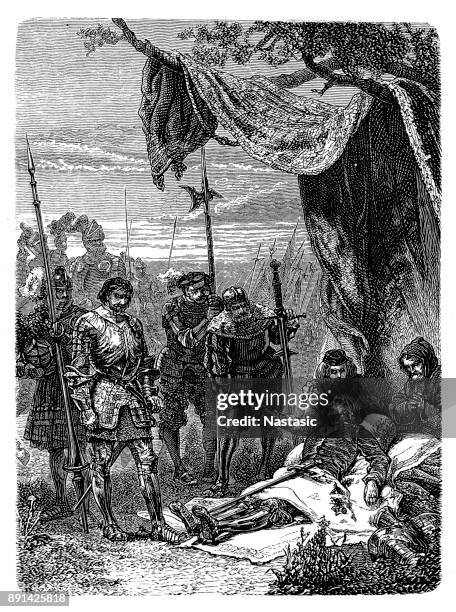 bayard's death - brescia stock illustrations