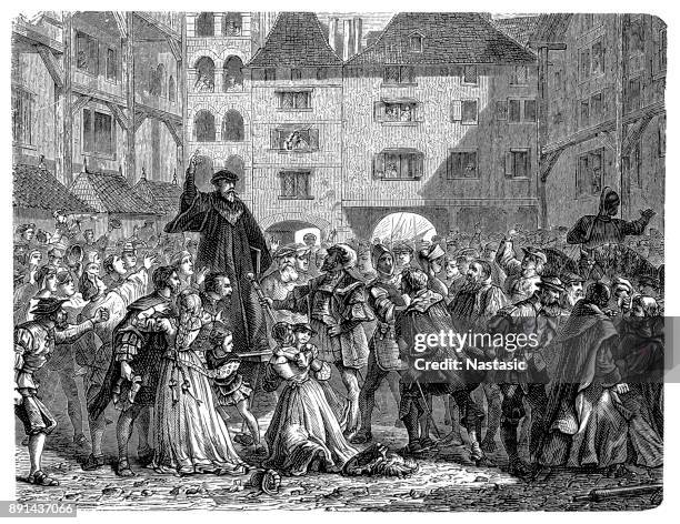 ilustrações de stock, clip art, desenhos animados e ícones de preaching the reformation - 16th century - protestantismo