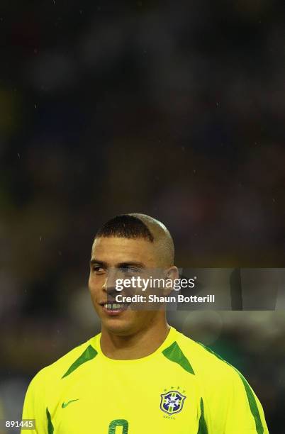 Ronaldo of Brazil lines up before the World Cup Final match between Germany and Brazil played at the International Stadium Yokohama, Yokohama, Japan...
