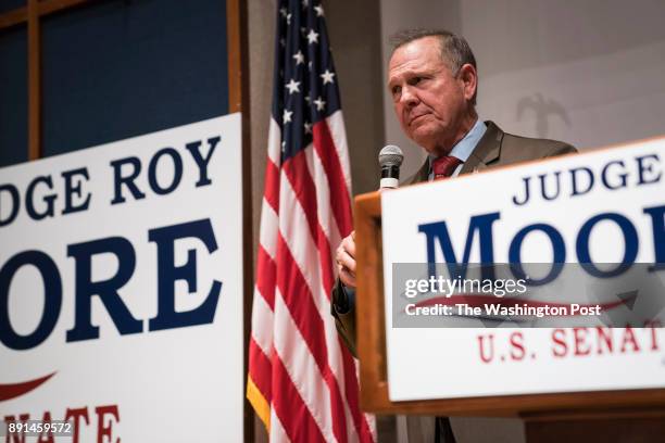 Republican U.S. Senate candidate Roy Moore speaks after loosing, during an election-night watch party at the RSA activity center in Montgomery, Ala....