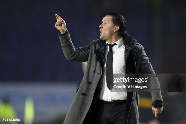 Coach Stijn Vreven of NAC Breda during the Dutch Eredivisie match between NAC Breda and FC Twente Enschede at the Rat Verlegh stadium on December 12,...