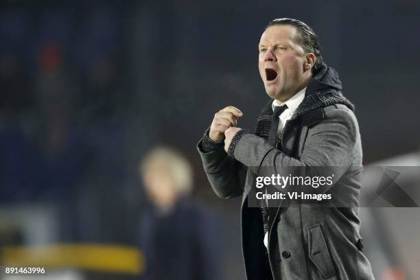 Coach Stijn Vreven of NAC Breda during the Dutch Eredivisie match between NAC Breda and FC Twente Enschede at the Rat Verlegh stadium on December 12,...