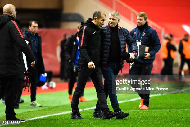 Leonardo Jardim head coach of Monaco and Patrice Garande coach of Caen during the french League Cup match, Round of 16, between Monaco and Caen on...