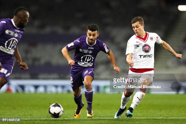 Corentin Jean of Toulouse and Nicolas de Preville of Bordeaux during the french League Cup match, Round of 16, between Toulouse and Bordeaux on...