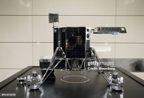 Concept model of Ispace Inc.'s new lunar lander is displayed during a news conference in Tokyo, Japan, on Wednesday, Dec. 13, 2017....