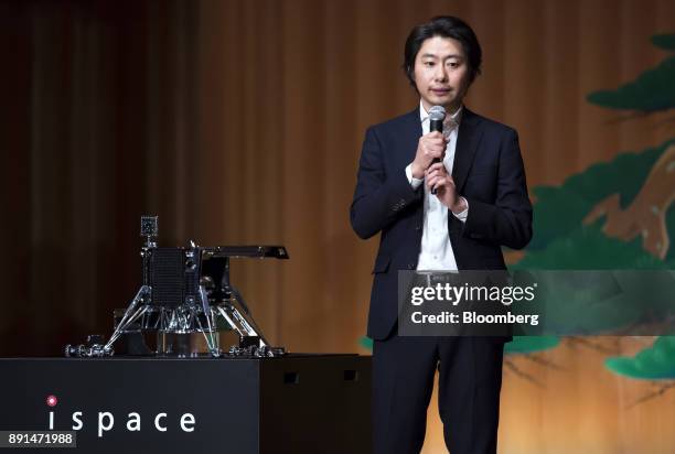 Takeshi Hakamada, founder and chief executive officer of Ispace Inc., speaks during a news conference in Tokyo, Japan, on Wednesday, Dec. 13, 2017....
