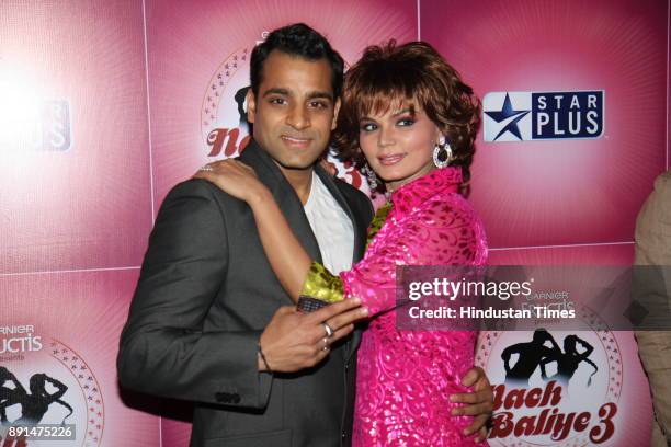 Indian actress Rakhi Shawant along with her boyfriend Abhishek Awasthi during the promotion of Nach Baliye 3, in New Delhi.