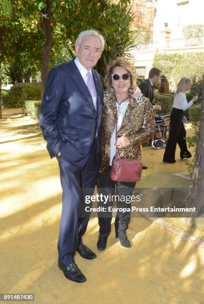 Luis del Olmo and Mercedes Gonzalez attend the reception to the Ondas Awards 2016 winners press conference at the Real Alcazar on December 12, 2017...