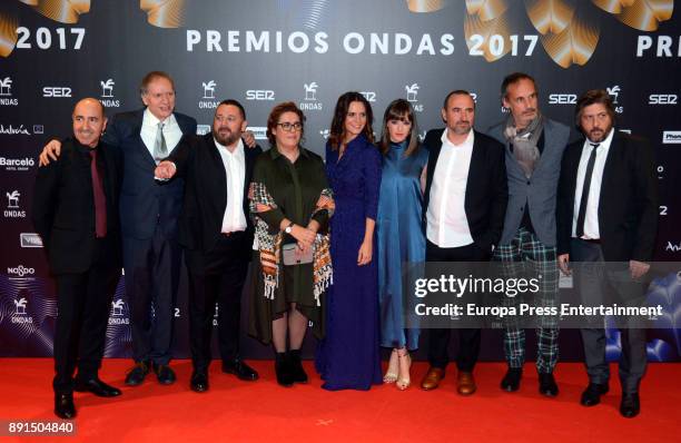 Carlos Fernandez, Nacho Novo, Pepon Nieto, guest, Eva Santolari, Susana Abaitua, Pau Frexia, Frances Garrido and guest attend the 63th Ondas Gala...