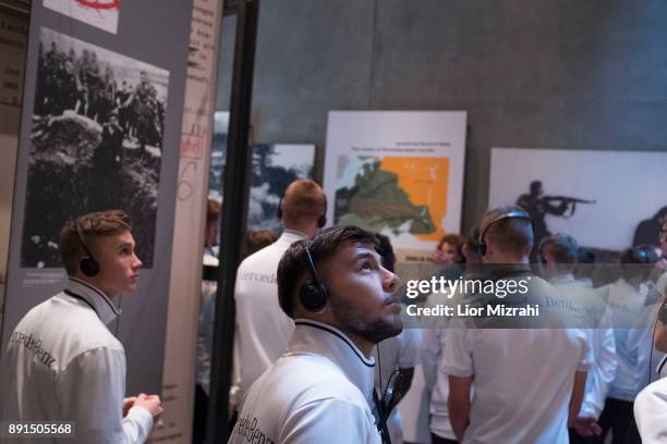 Members of the U18 Germany football team seen during their visit to Yad Vashem Holocaust Memorial museum on December 13, 2017 in Jerusalem, Israel.