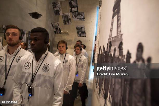 Members of the U18 Germany football team seen during their visit to Yad Vashem Holocaust Memorial museum on December 13, 2017 in Jerusalem, Israel.