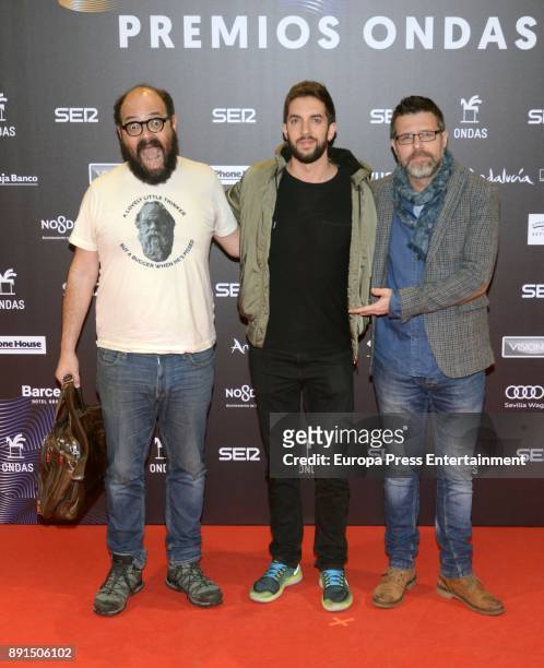 Ignatius , David Broncano and Queue attend the 63th Ondas Gala Awards 2016 at the FIBES on December 12, 2017 in Seville, Spain.