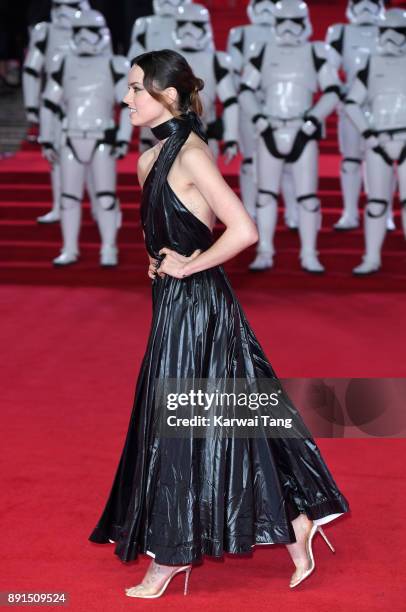 Daisy Ridley attends the European Premiere of 'Star Wars: The Last Jedi' at Royal Albert Hall on December 12, 2017 in London, England.