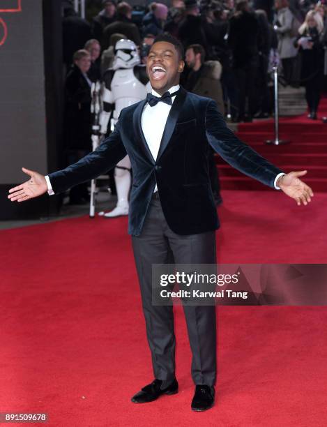 John Boyega attends the European Premiere of 'Star Wars: The Last Jedi' at Royal Albert Hall on December 12, 2017 in London, England.