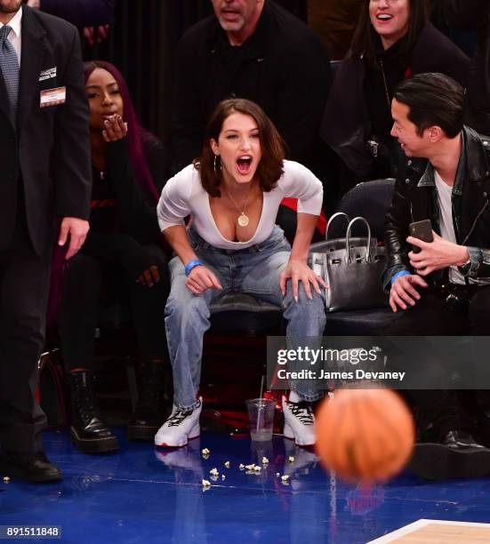 Bella Hadid attends the Los Angeles Lakers Vs New York Knicks game at Madison Square Garden on December 12, 2017 in New York City.