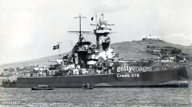 Picture taken on 14 December 1939 in the port of Montevideo, Uruguay of German pocket battleship Admiral Graf Spee. The 12.000 tons vessel was...