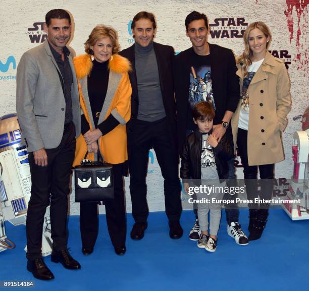Fernando Hierro , Julen Lopetegui , Alvaro Arbeloa and his wife Carlota Ruiz and their son attend the 'Star Wars: Los Ultimos Jedi' Madrid Premiere...