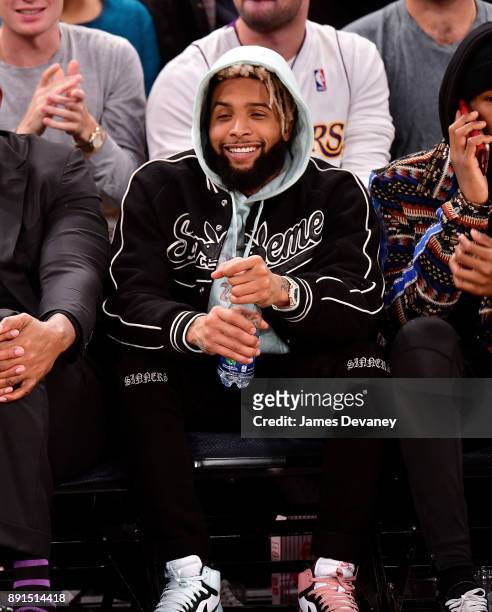 Odell Beckham Jr. Attends the Los Angeles Lakers Vs New York Knicks game at Madison Square Garden on December 12, 2017 in New York City.