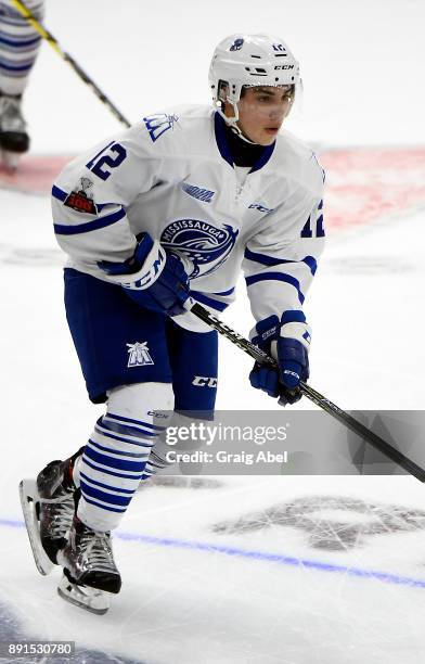 Nicholas Canade of the Mississauga Steelheads skates in warmup prior to a game against the Hamilton Bulldogs on December 10, 2017 at Hershey Centre...