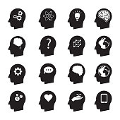 Man head mind thinking vector icon set, ecology, money, connection, love and others