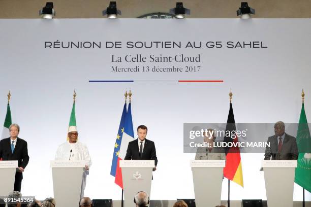 Italy's Foreign Affairs minister Paolo Gentiloni, Malian President Ibrahim Boubacar Keita, French President Emmanuel Macron, German Chancellor Angela...