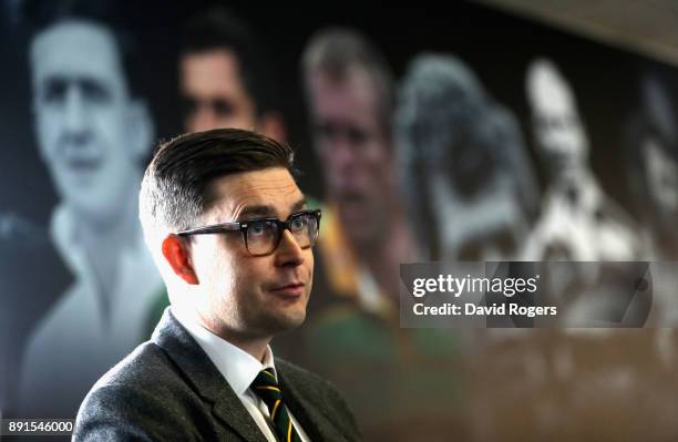 Mark Darbon, the Northampton Saints CEO faces the media at Franklin's Gardens on December 13, 2017 in Northampton, England.