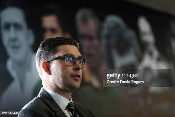 Mark Darbon, the Northampton Saints CEO, faces the media at Franklin's Gardens on December 13, 2017 in Northampton, England.