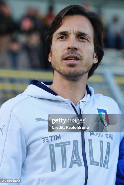 Italy head coach Daniele Franceschini looks on during the international friendly match between Italy U18 and Romania U18 on December 13, 2017 in...