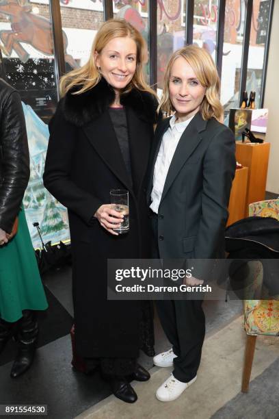 Trish Halpin and Julie-Anne Dorff attend the Rupert Sanderson Christmas 2017 lunch at Rupert Sanderson store on Bruton place on December 13, 2017 in...