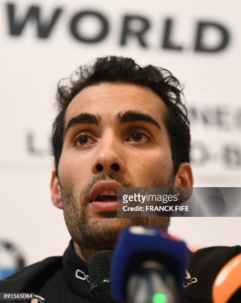 France's Martin Fourcade gives a press conference on December 13 two days before the men's 10 km sprint event at the IBU World Cup Biathlon in Grand...