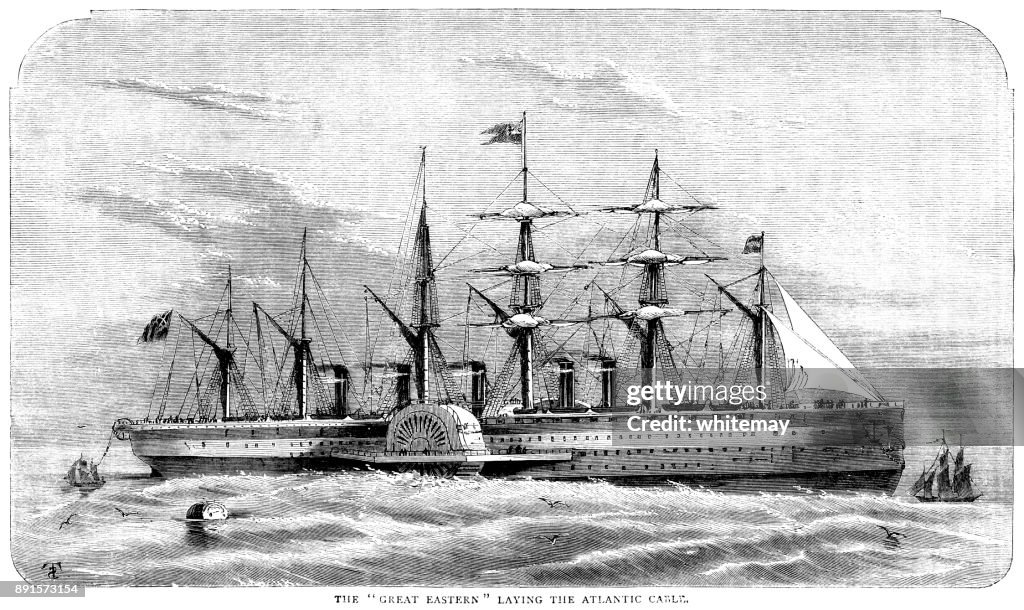 The "Great Eastern" steamship laying the Atlantic Cable