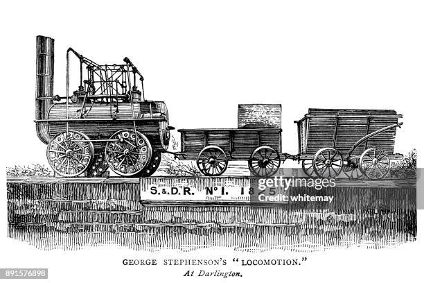 george stephenson's "locomotion" steam engine - george stephenson stock illustrations