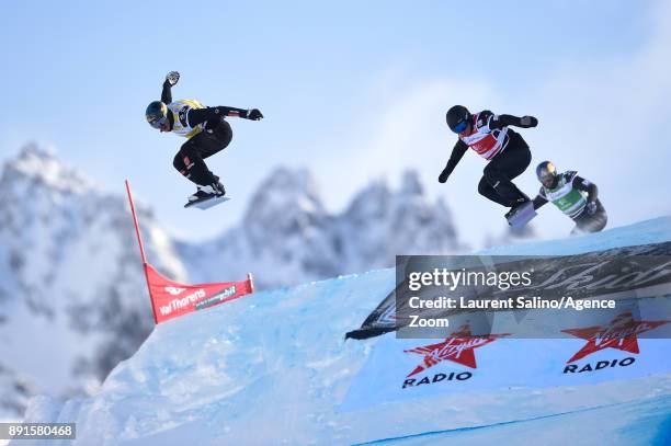 Paul Berg of Germany takes 1st place, Adam Lambert of Australia takes 2nd place, Alex Pullin of Australia competes during the FIS Freestyle Ski World...