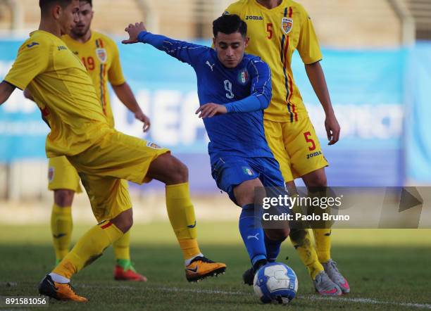 Davide Merola of Italy U18 in action during the international friendly match between Italy U18 and Romania U18 on December 13, 2017 in Viterbo, Italy.