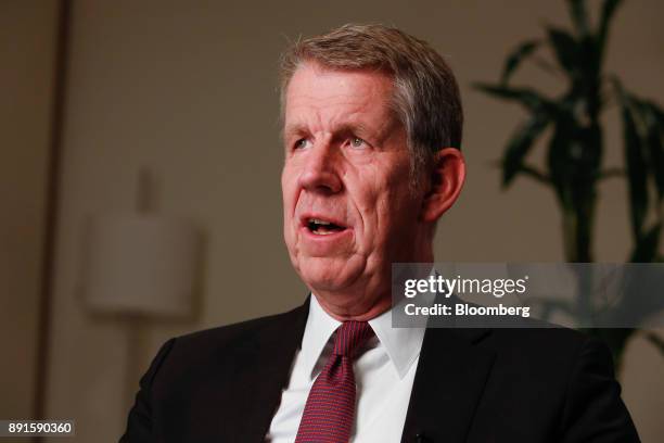 Fritz Joussen, chief executive officer of TUI AG, speaks during a Bloomberg Television interview in London, U.K., on Wednesday, Dec. 13, 2017. U.K....