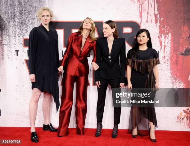 Gwendoline Christie, Laura Dern, Daisy Ridley and Kelly Marie Tran attend the 'Star Wars: The Last Jedi' photocall at Corinthia Hotel London on...